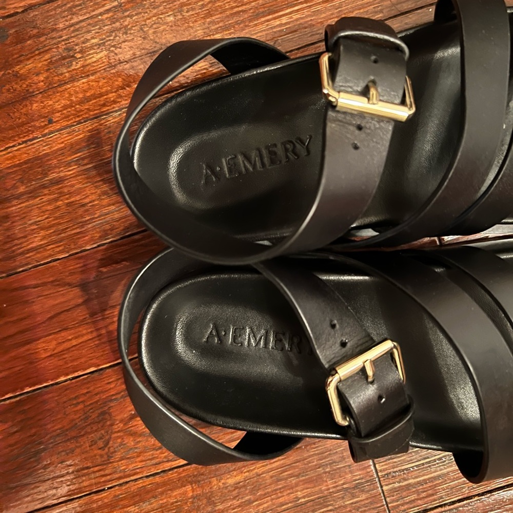 A.EMERY Black Leather Strappy Minimalist Sandals US 6 - Picture 5 of 7